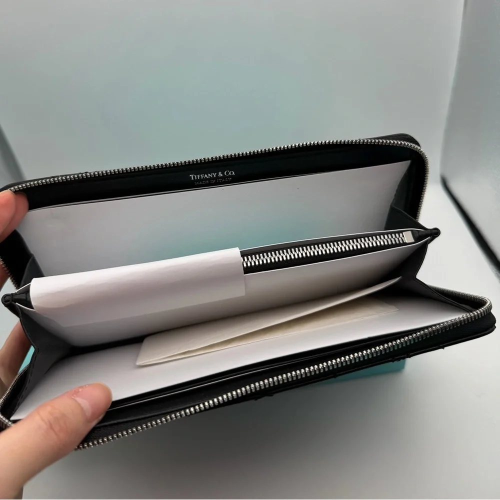 Tiffany & Co. New Black Padded Large zip Wallet